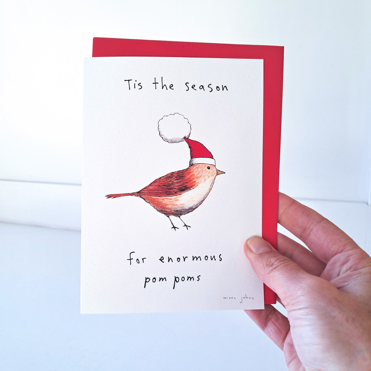 Bird with pom pom - Holiday Greeting Card