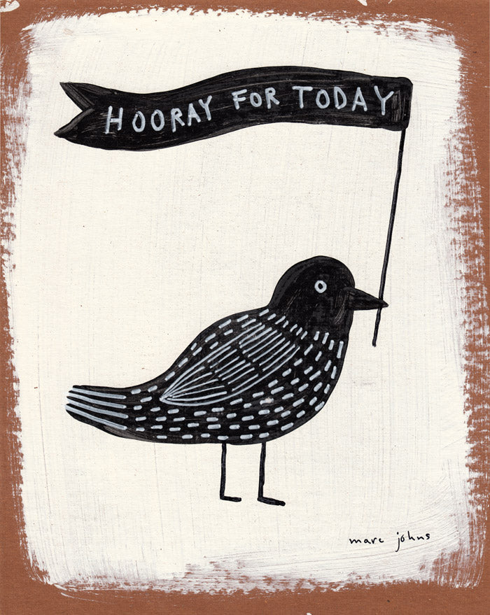 hooray for today (bird with flag) - Art Print