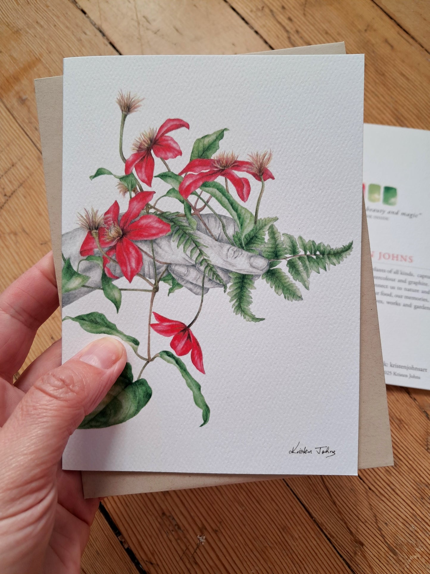 Foraging for beauty, with red flowers - Greeting Card