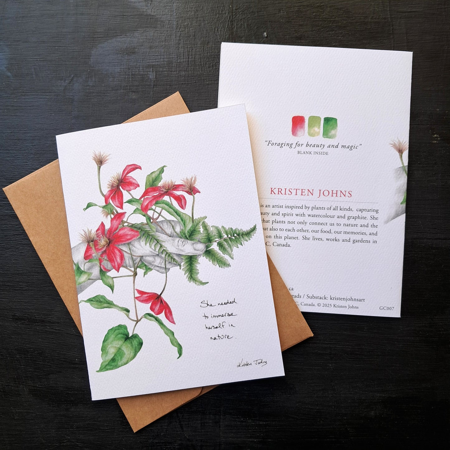 Immersed in nature, with red flowers - Greeting Card