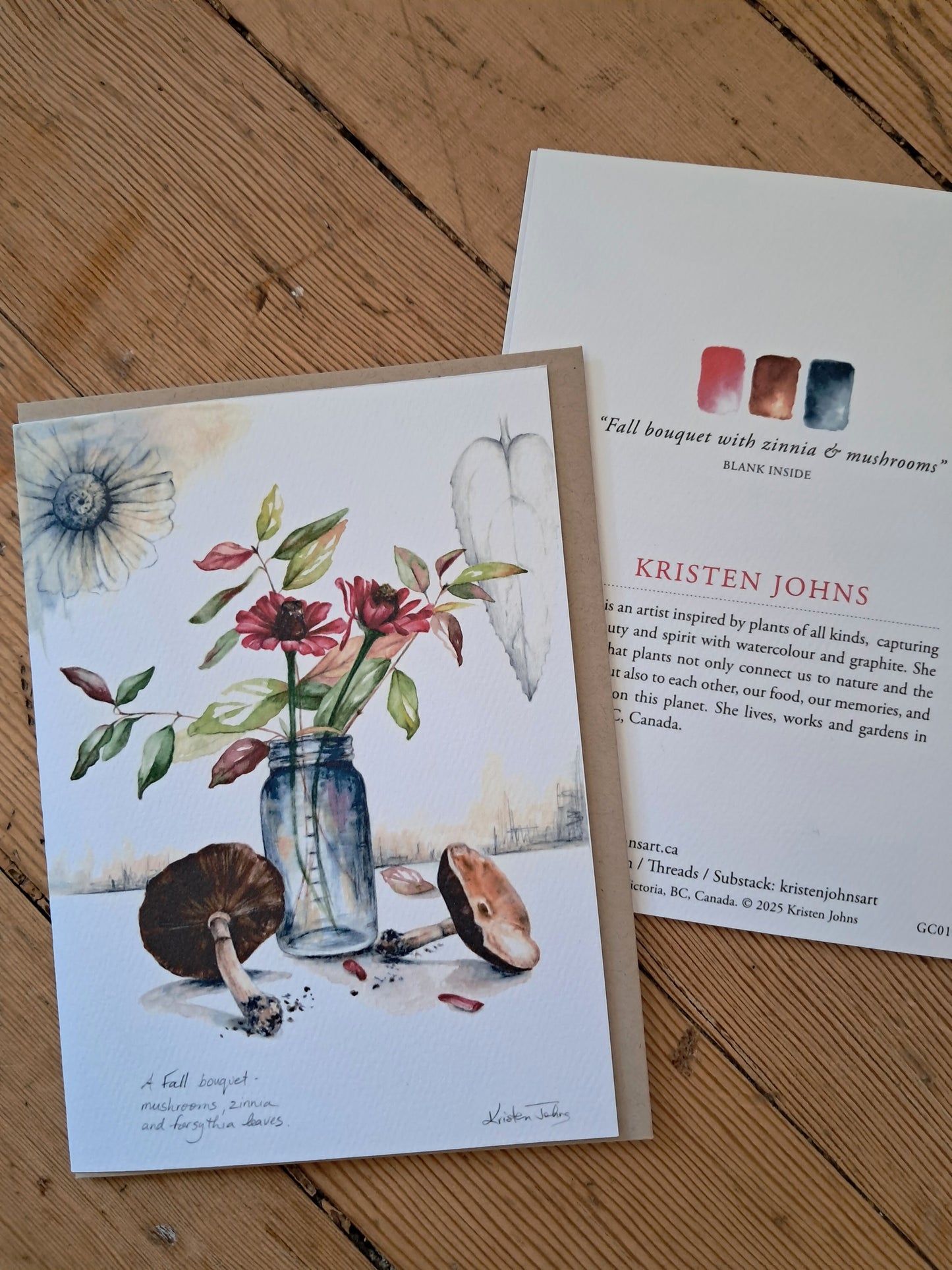 Bouquet with zinnia and mushrooms - Greeting Card