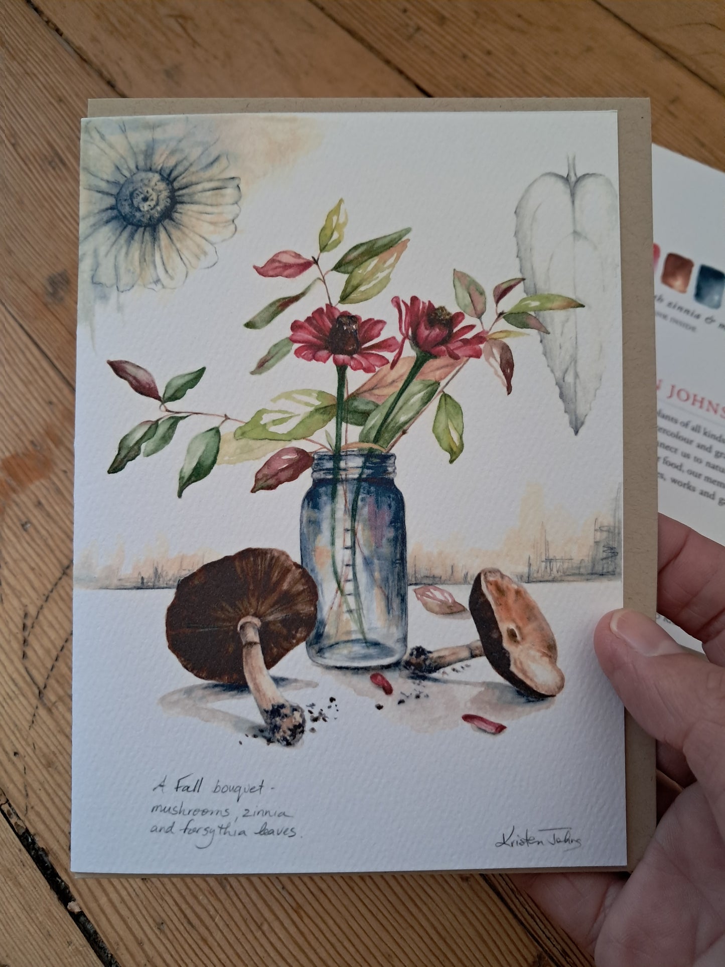 Bouquet with zinnia and mushrooms - Greeting Card