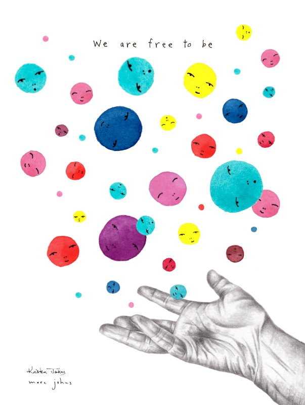 Free to be (hand and colourful blobs) - Art Print