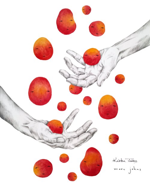 doing our best (hands catching blobs) - Art Print