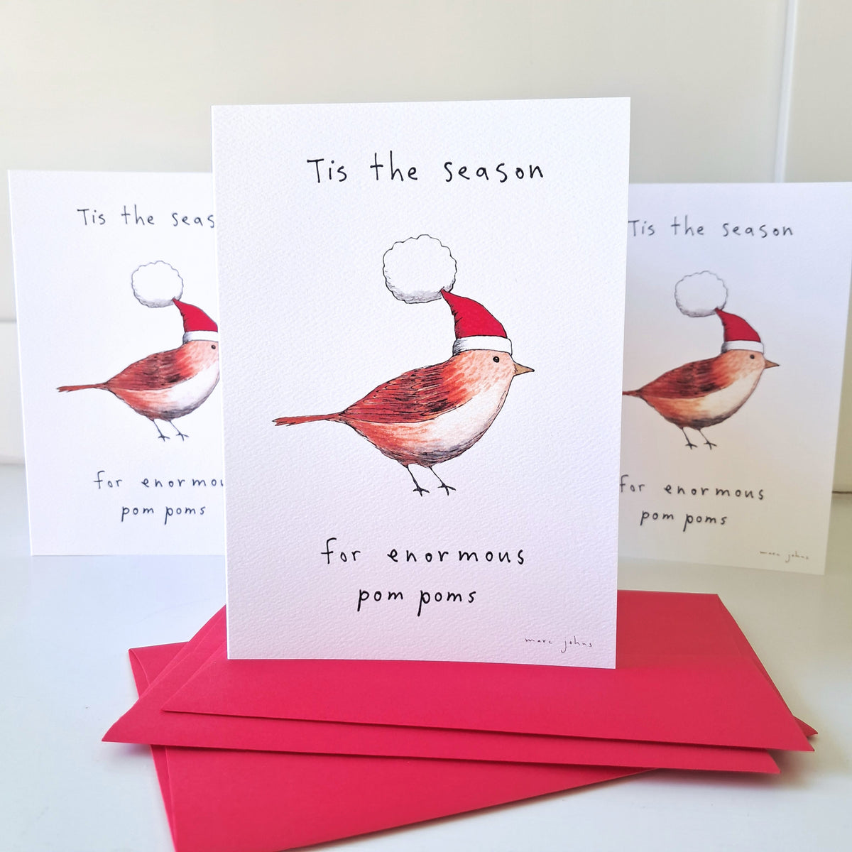 Bird with pom pom - Holiday Greeting Card