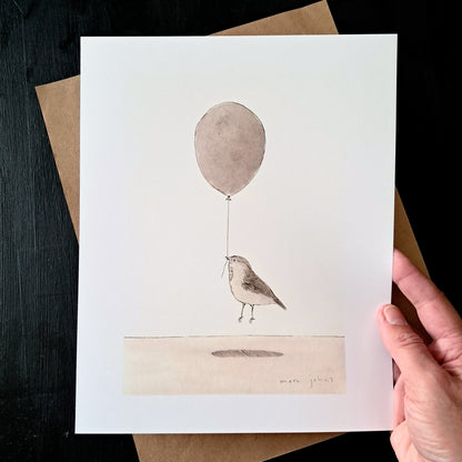 bird with balloon - Art Print