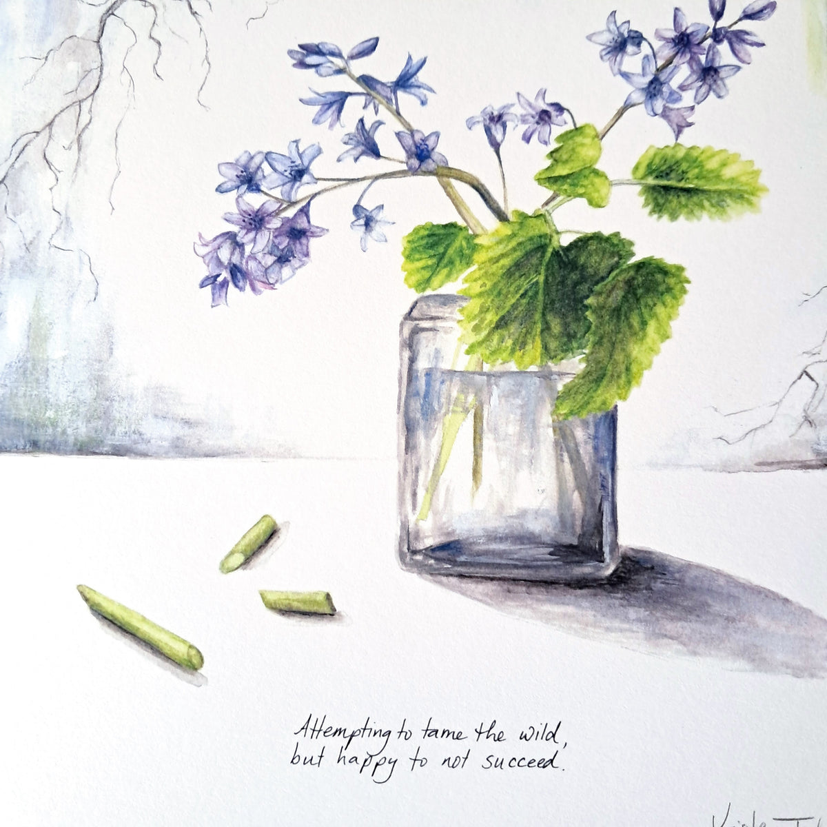 Bluebells and mint still life - Art Print