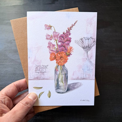 Bouquet with calendula and sweet pea - Greeting Card