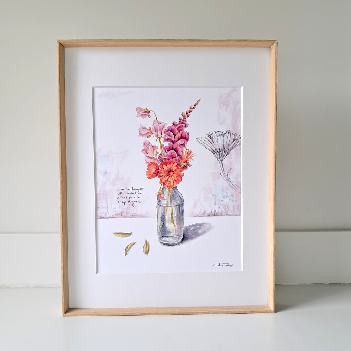 Calendula and sweet pea still life - Art Print