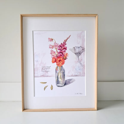 Calendula and sweet pea still life - Art Print