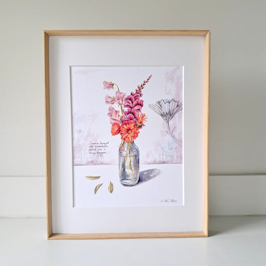 Calendula and sweet pea still life - Art Print