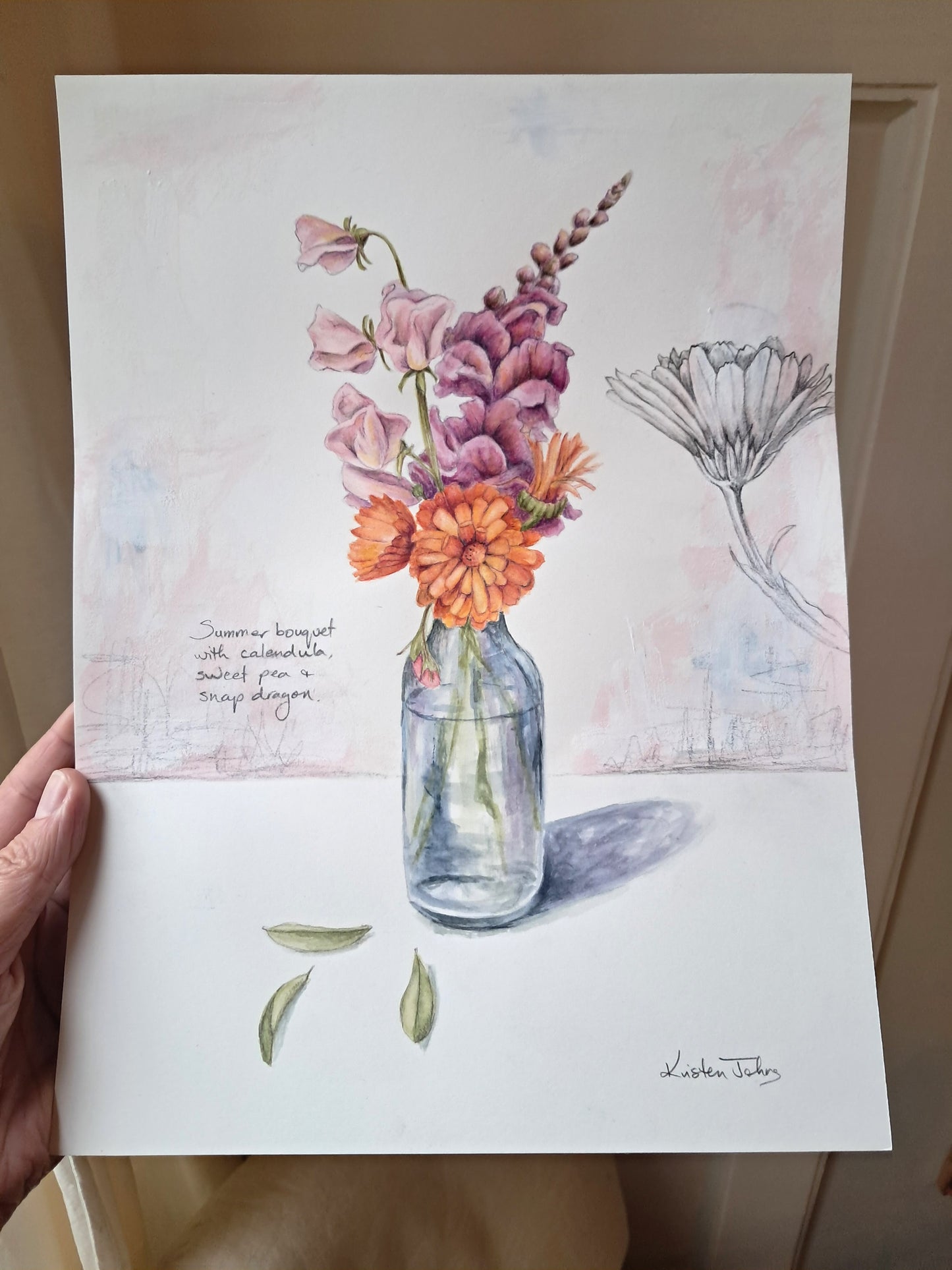 Summer Bouquet with Calendula - original painting, 9x12 inches