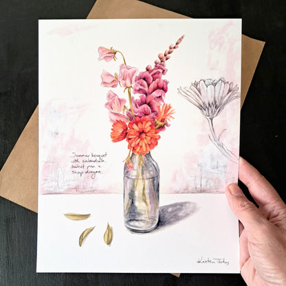 Calendula and sweet pea still life - Art Print