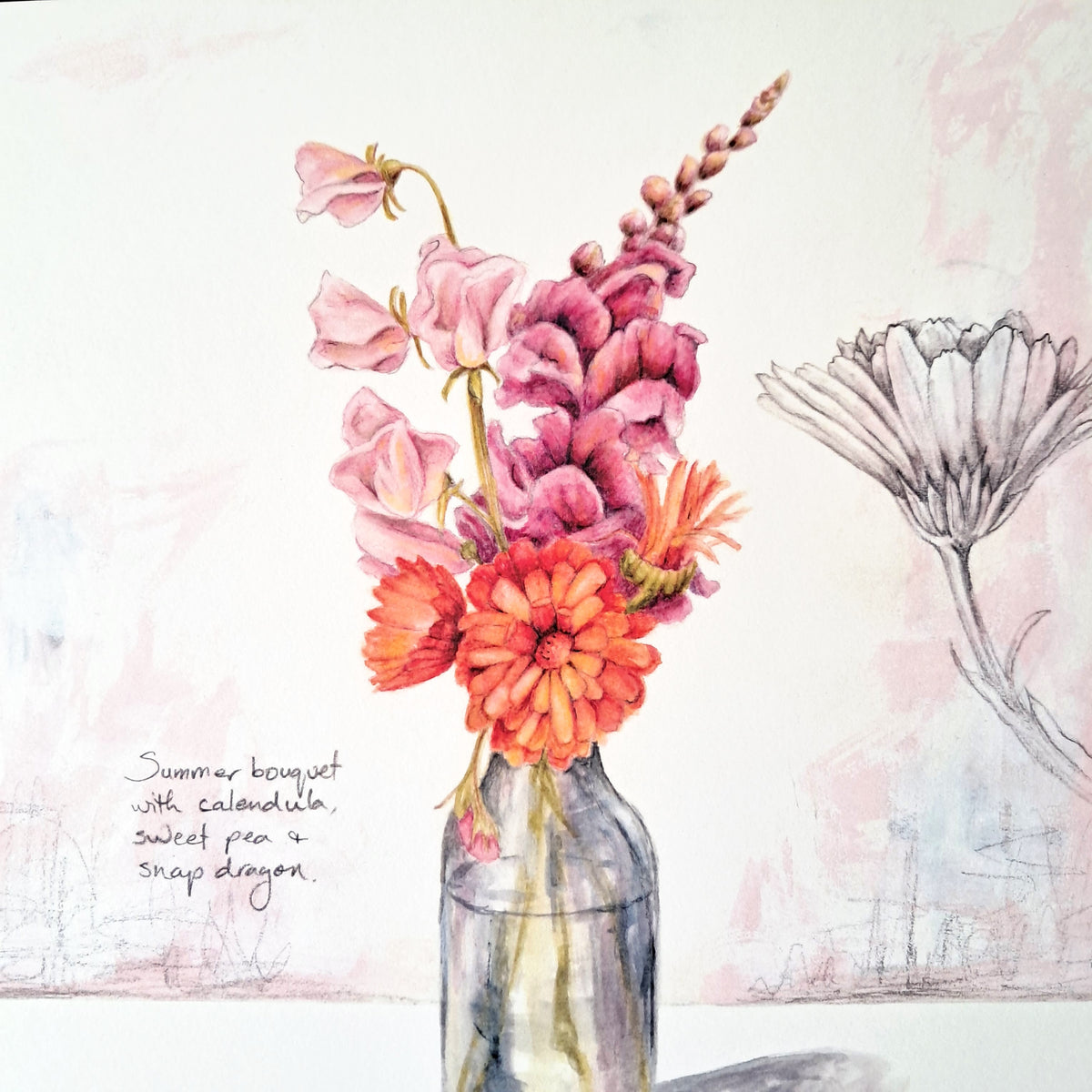 Calendula and sweet pea still life - Art Print