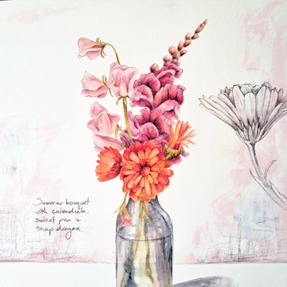 Calendula and sweet pea still life - Art Print