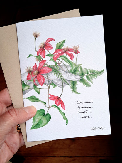 Immersed in nature, with red flowers - Greeting Card