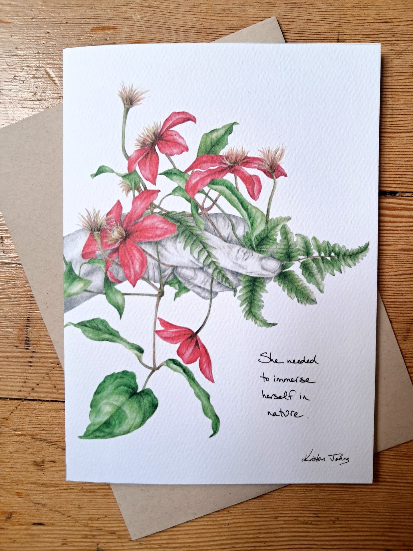 Immersed in nature, with red flowers - Greeting Card