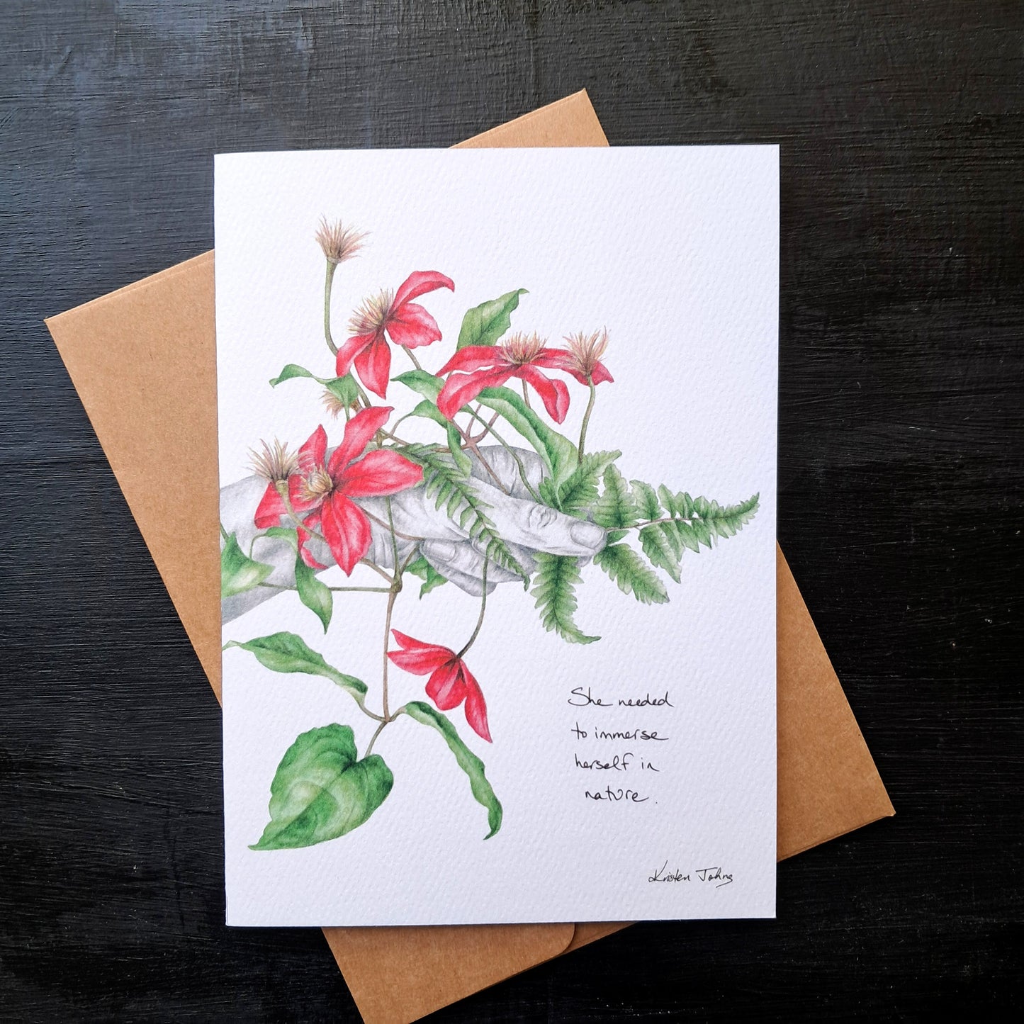 Immersed in nature, with red flowers - Greeting Card