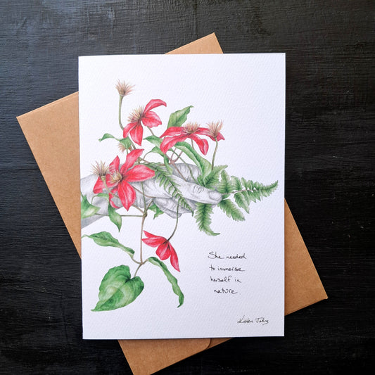 Immersed in nature, with red flowers - Greeting Card