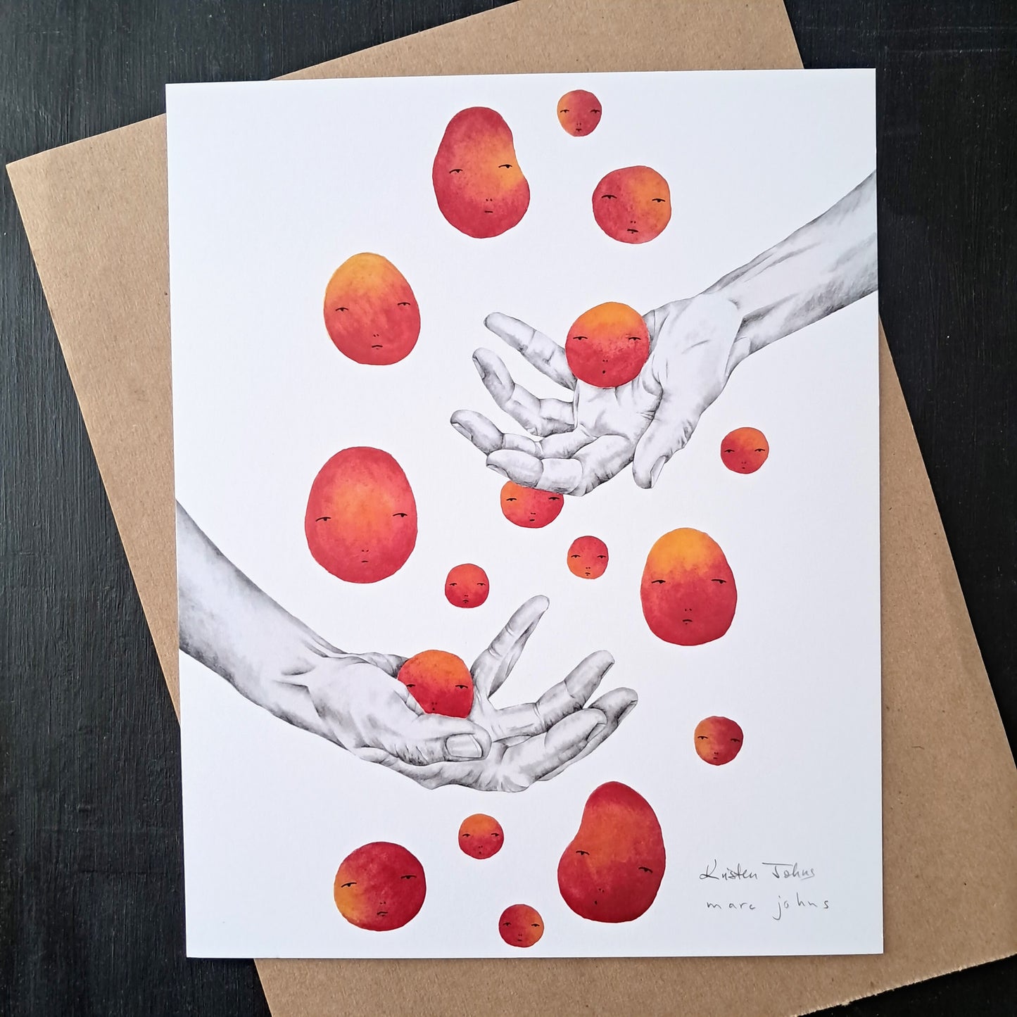 doing our best (hands catching blobs) - Art Print