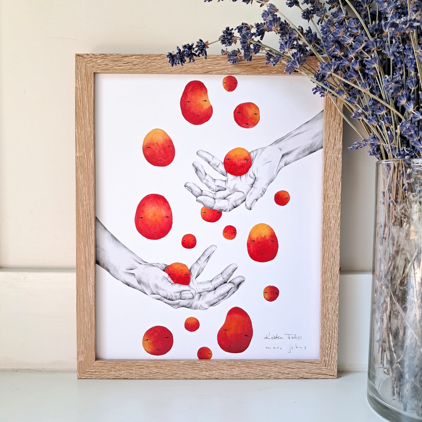doing our best (hands catching blobs) - Art Print