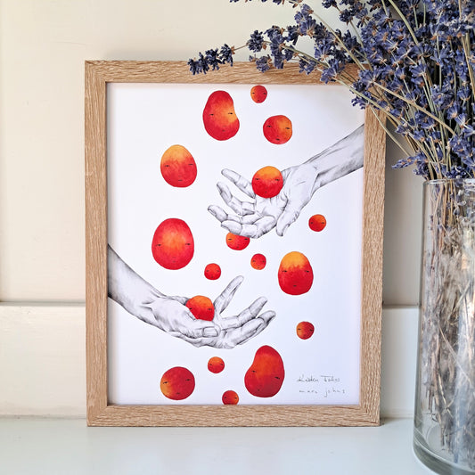 doing our best (hands catching blobs) - Art Print