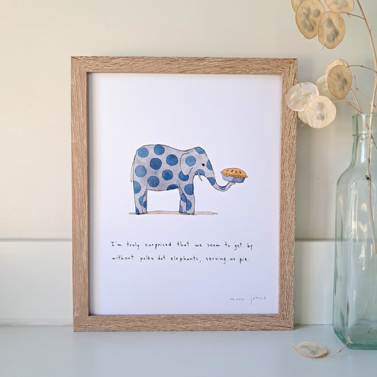 polka dot elephants serving us pie - Art Print