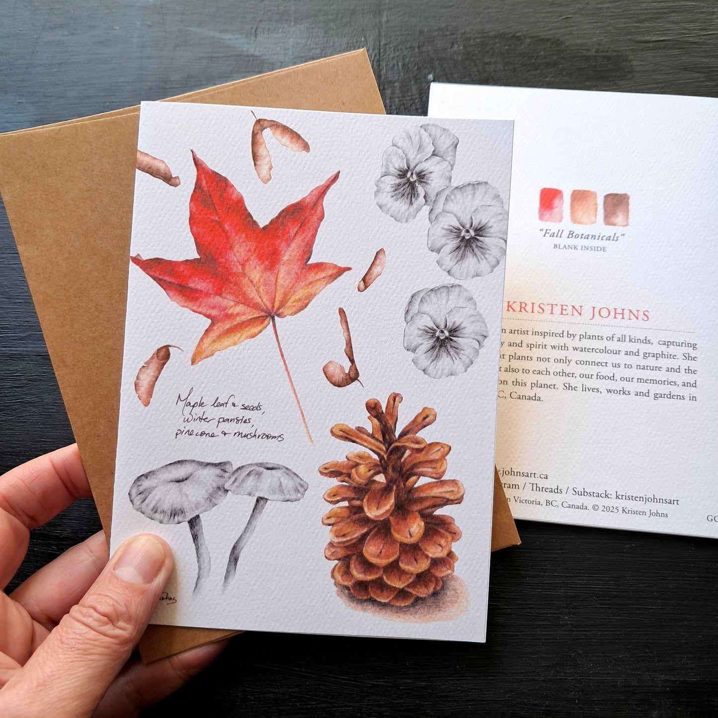 Fall botanicals with maple and mushrooms - Greeting Card