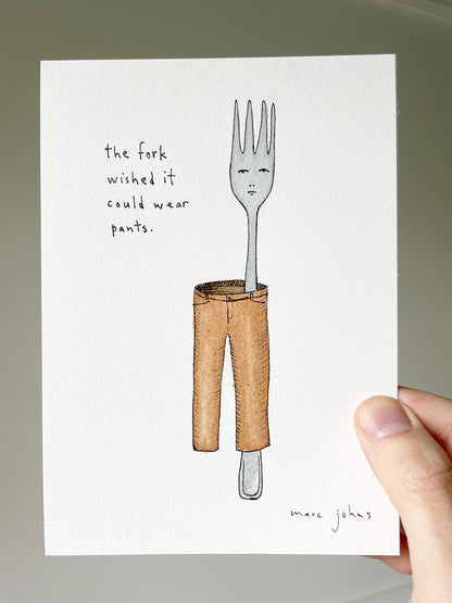 the fork wished... - original drawing, 5x7 inches