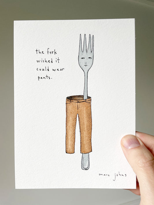 the fork wished... - original drawing, 5x7 inches
