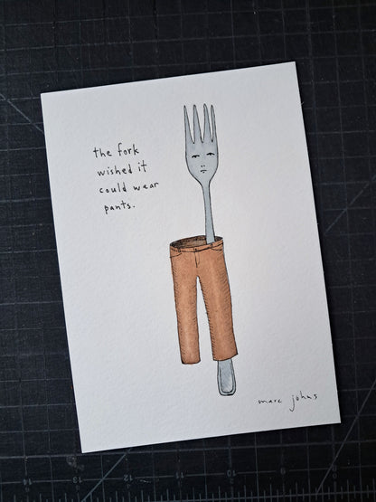 the fork wished... - original drawing, 5x7 inches