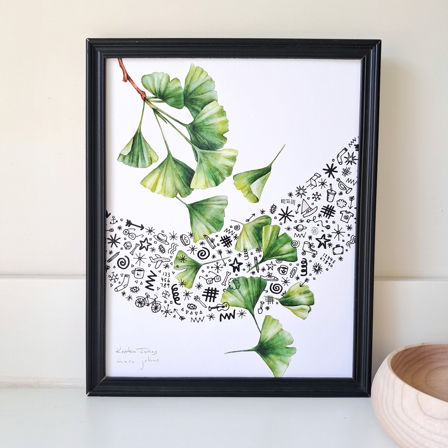 ginkgo and doodles - Art Print