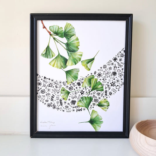 ginkgo and doodles - Art Print