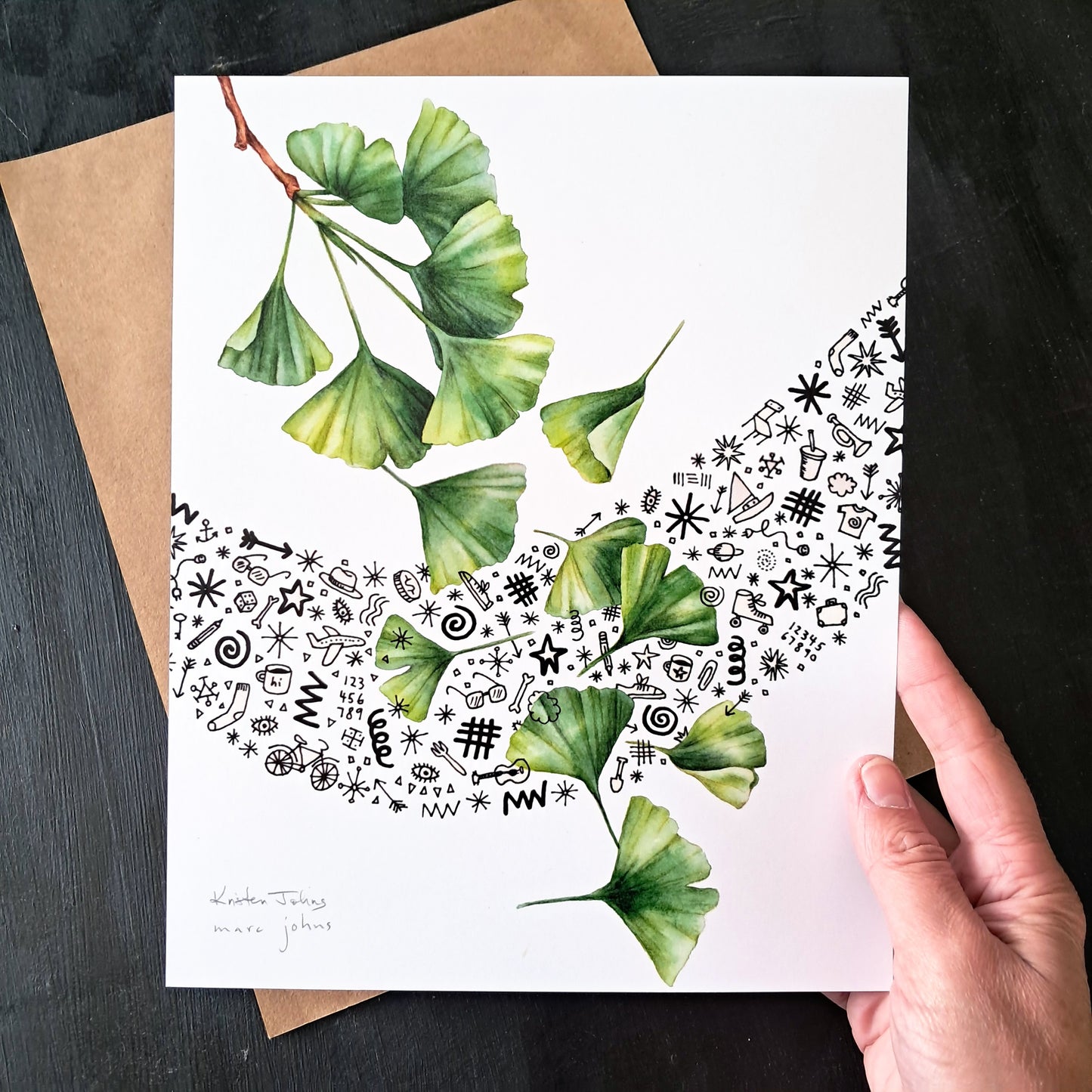 ginkgo and doodles - Art Print