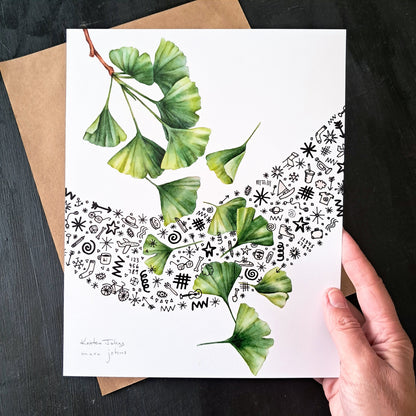 ginkgo and doodles - Art Print