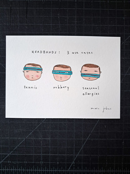 Headbands: 3 use cases - original drawing, 5x7 inches