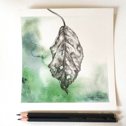 Heritage Apple Leaf - original painting, 7x7 inches