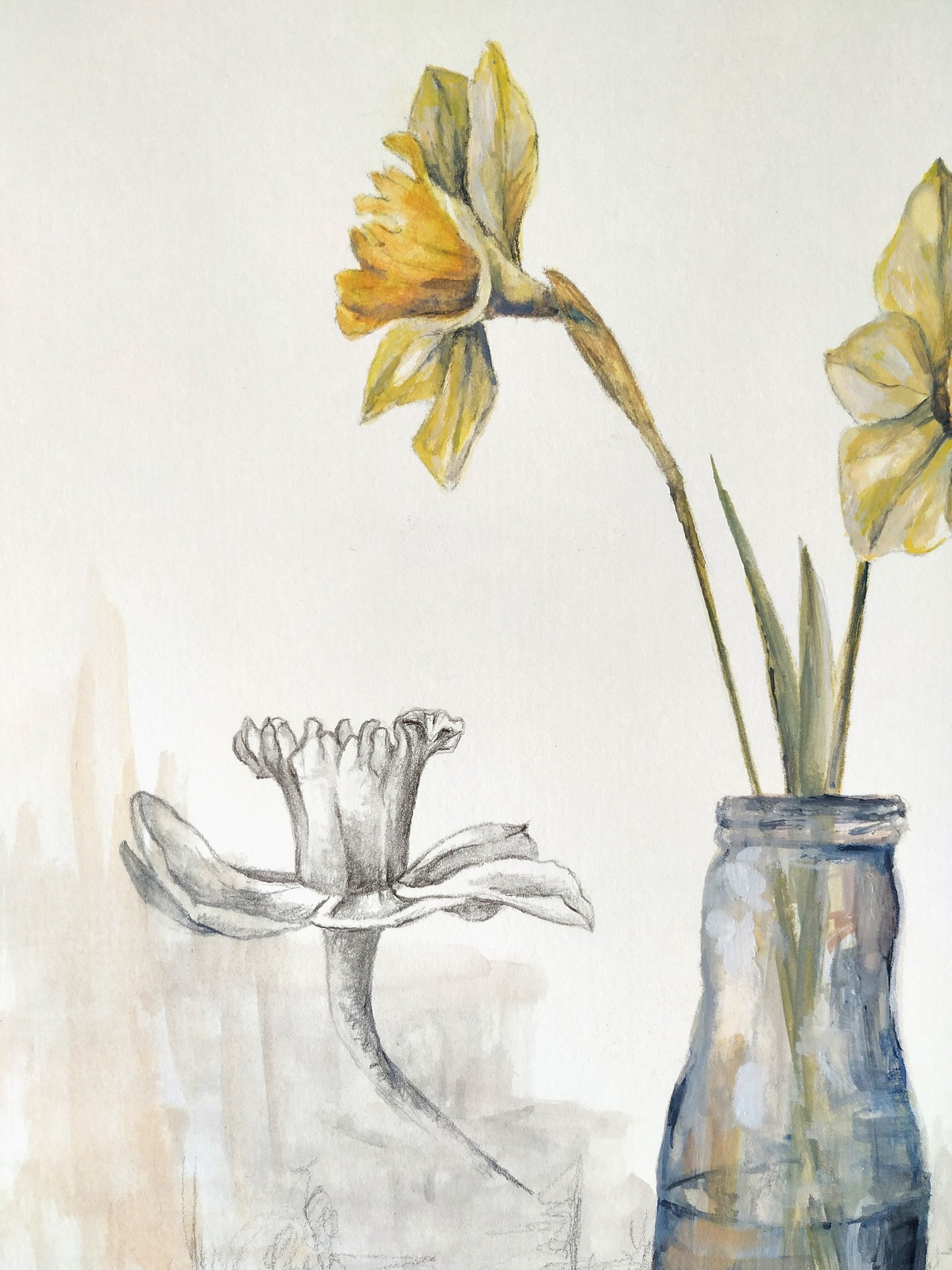 Daffodils in jar - original painting, 9x12 inches