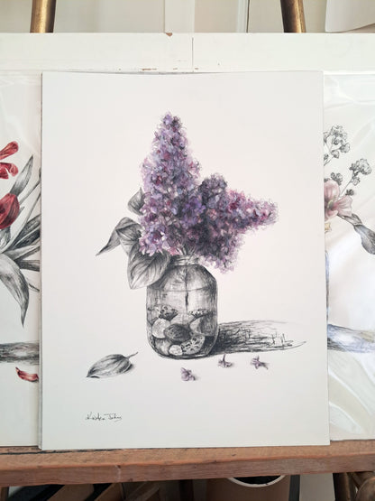 Lilacs in jar, a still life - original painting, 12x16 inches