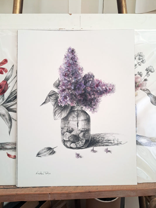 Lilacs in jar, a still life - original painting, 12x16 inches