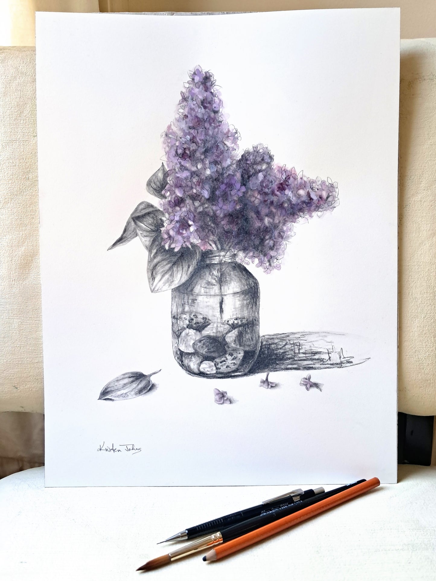 Lilacs in jar, a still life - original painting, 12x16 inches