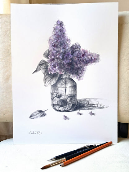 Lilacs in jar, a still life - original painting, 12x16 inches