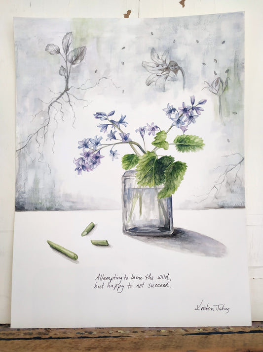 Bluebells and Mint - original painting, 9x12 inches
