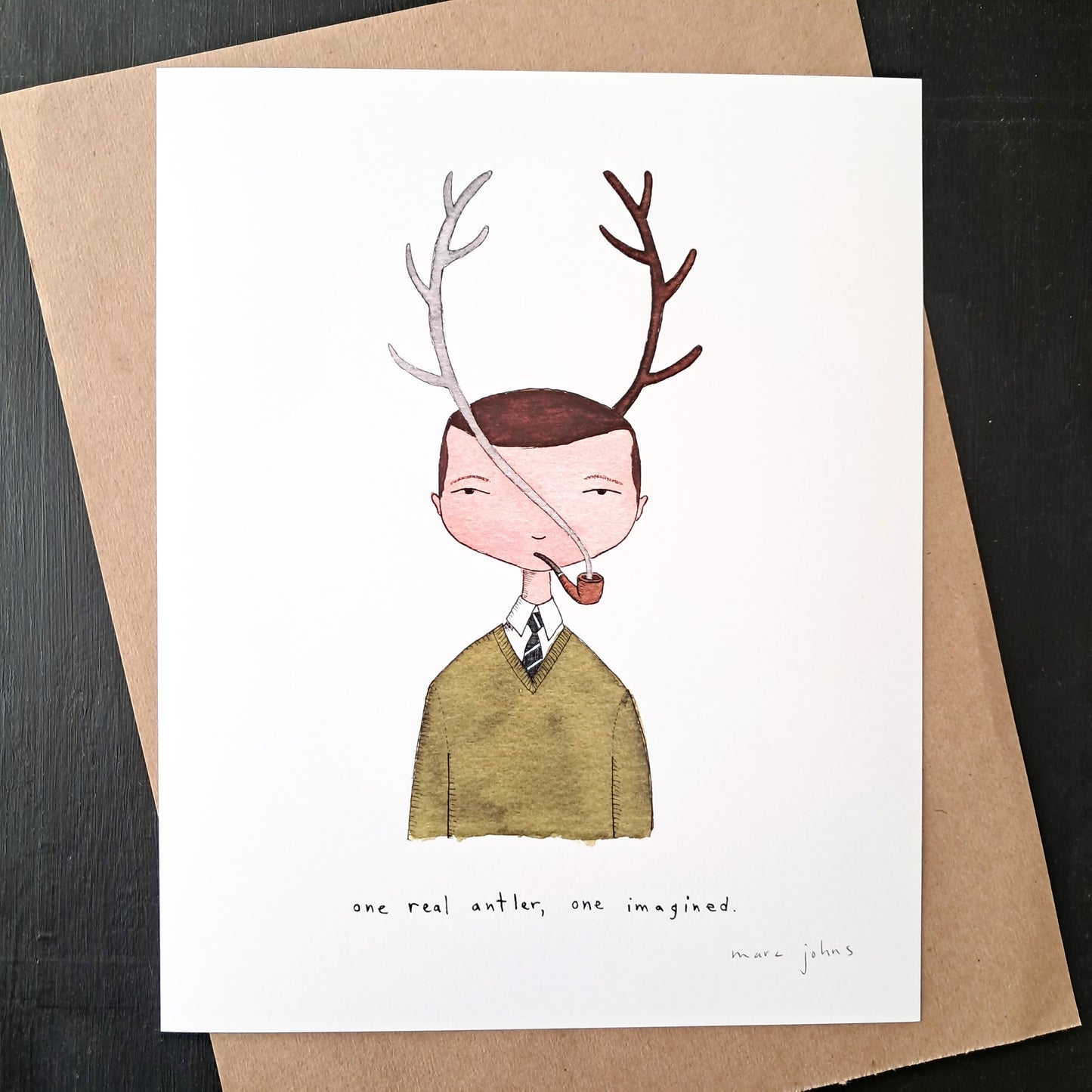 one real antler, one imagined - Art Print