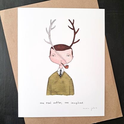 one real antler, one imagined - Art Print