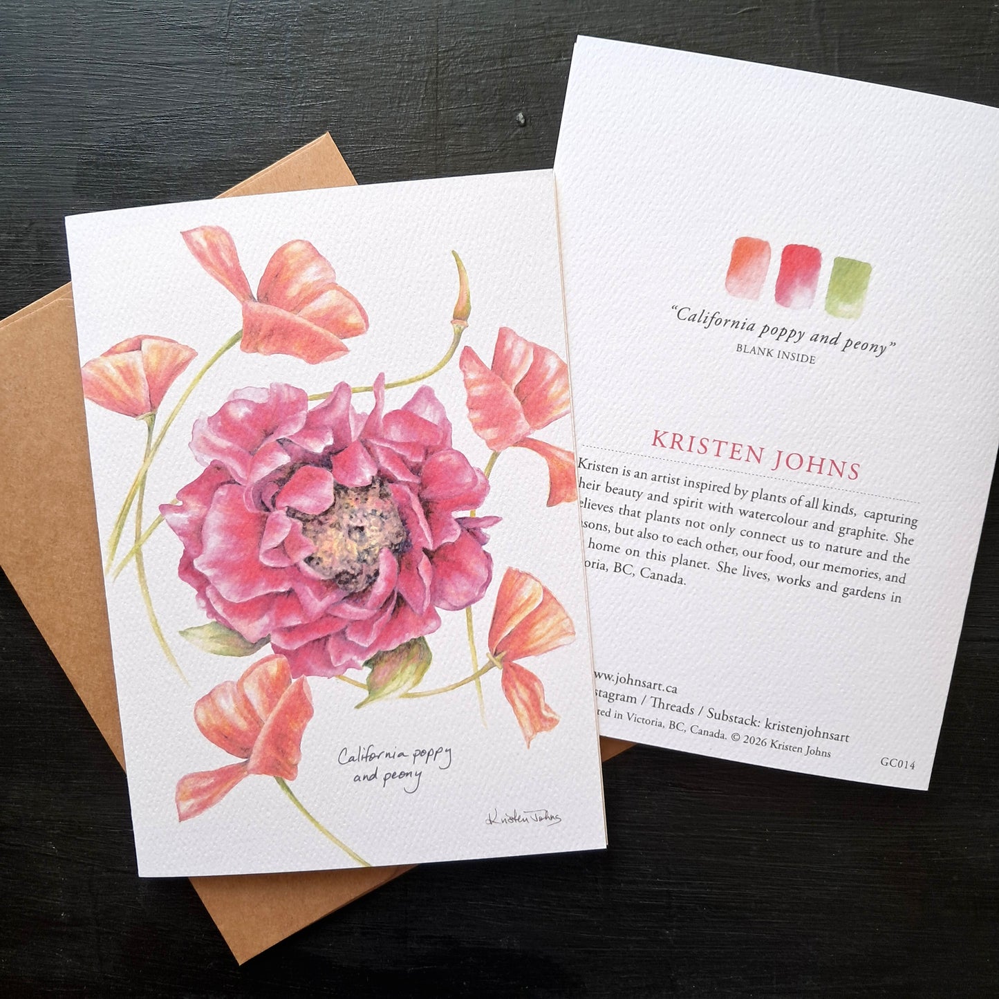 California poppies and peony - Greeting Card