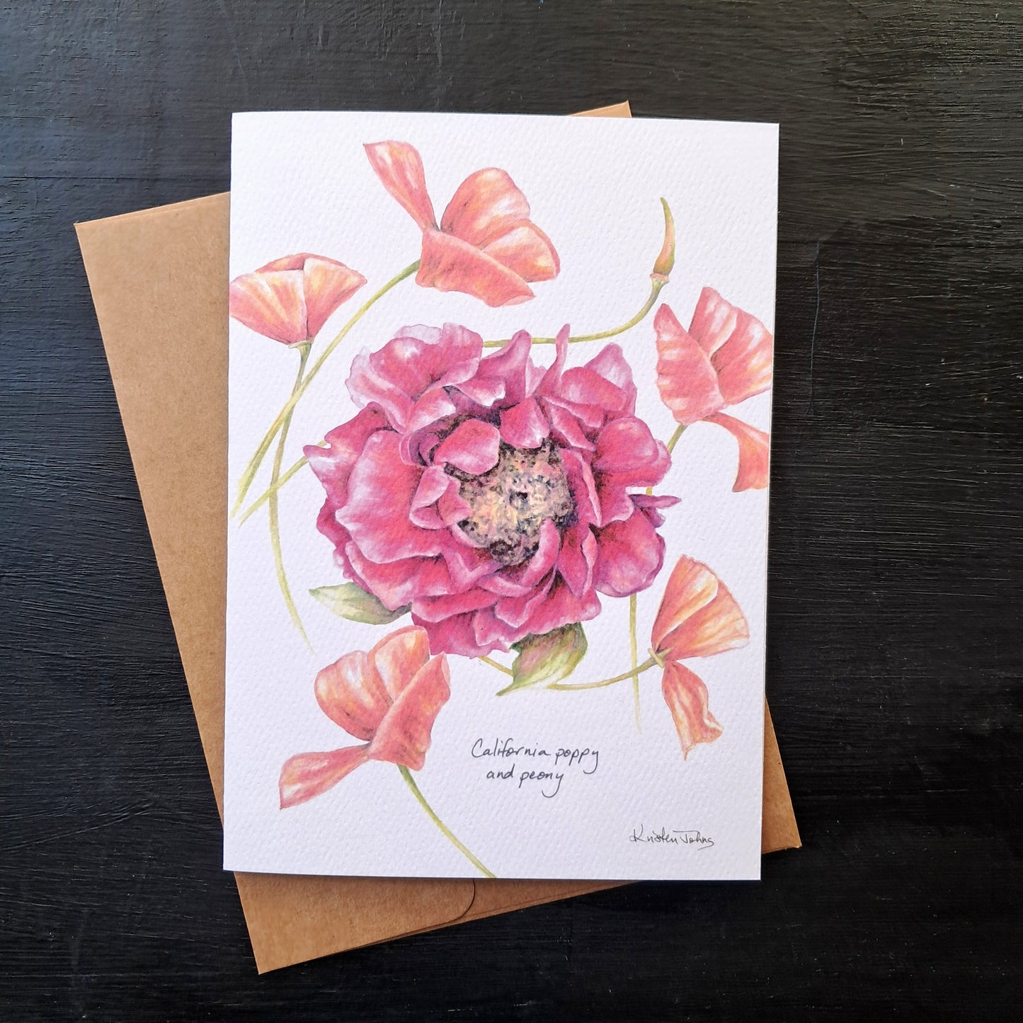 California poppies and peony - Greeting Card