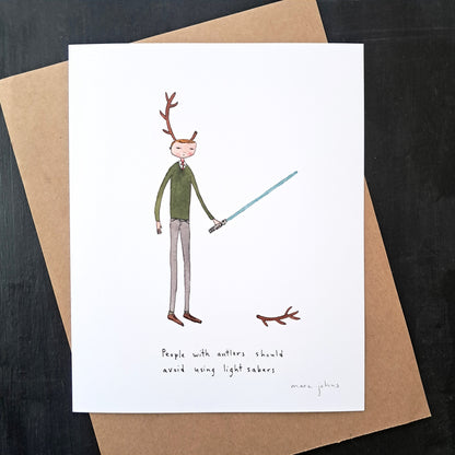 people with antlers should avoid using light sabers - Art Print