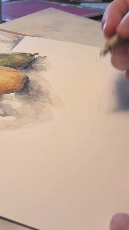 Pear and Rosehip - original painting, 9x12 inches