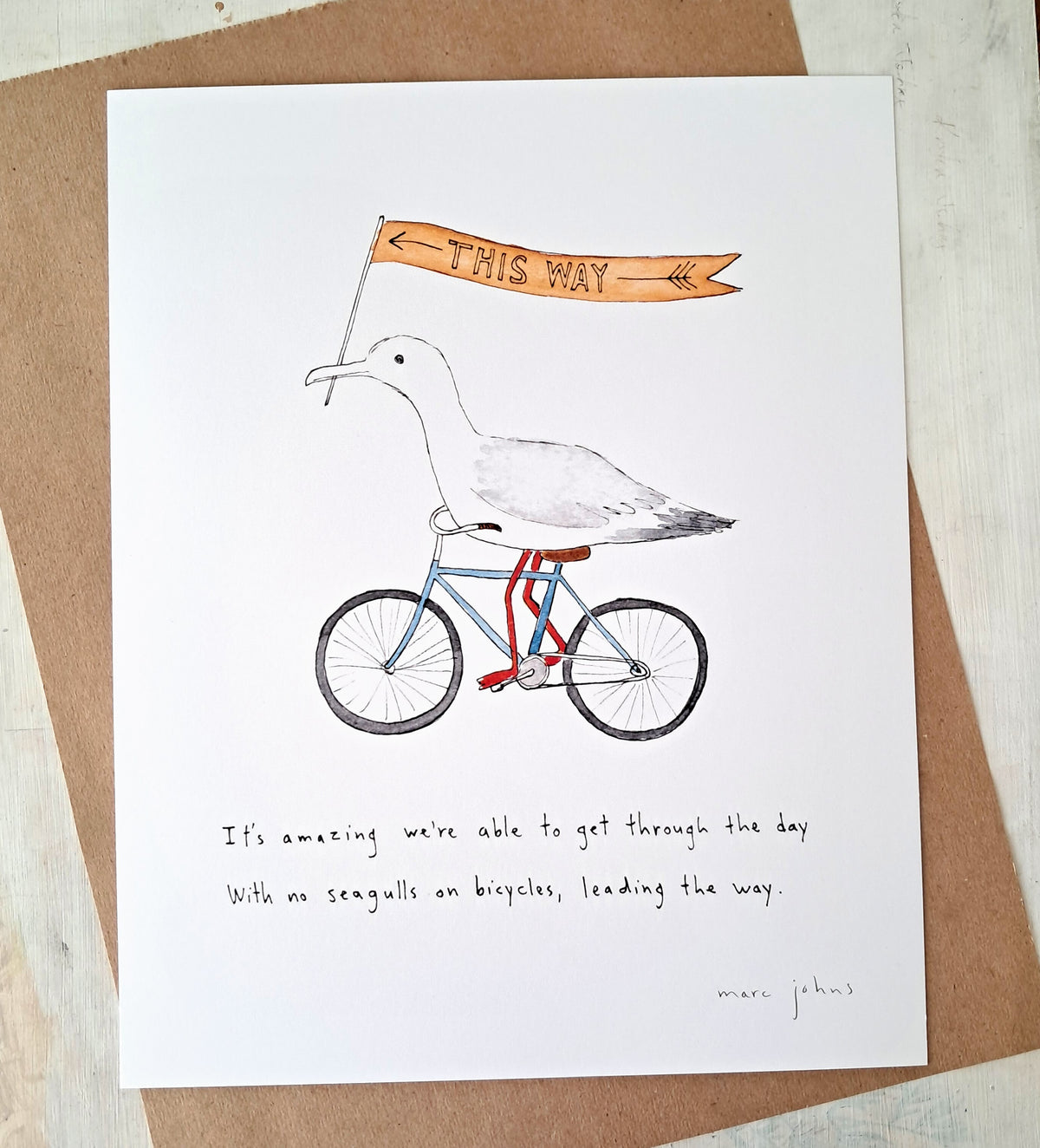 seagulls on bicycles - Art Print